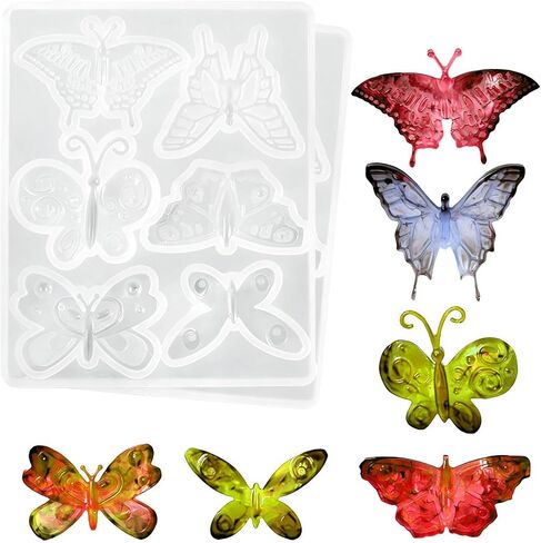 Szecl 2Pcs 3D Butterfly Shape Keychain Mold 12 Cavity Cute Butterfly Pendant Charm Earring Necklace Brooch Silicone Casting Mold DIY Crystal Epoxy Resin Crafts Ornament Jewelry Making Tool Home Decor in Saudi Arabia