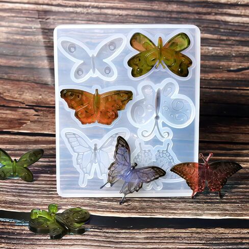 Szecl 2Pcs 3D Butterfly Shape Keychain Mold 12 Cavity Cute Butterfly Pendant Charm Earring Necklace Brooch Silicone Casting Mold DIY Crystal Epoxy Resin Crafts Ornament Jewelry Making Tool Home Decor in Saudi Arabia