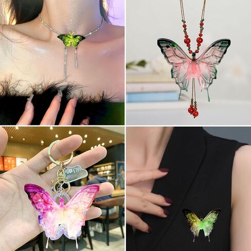 Szecl 2Pcs 3D Butterfly Shape Keychain Mold 12 Cavity Cute Butterfly Pendant Charm Earring Necklace Brooch Silicone Casting Mold DIY Crystal Epoxy Resin Crafts Ornament Jewelry Making Tool Home Decor in Saudi Arabia