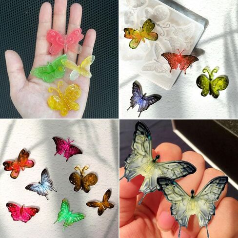 Szecl 2Pcs 3D Butterfly Shape Keychain Mold 12 Cavity Cute Butterfly Pendant Charm Earring Necklace Brooch Silicone Casting Mold DIY Crystal Epoxy Resin Crafts Ornament Jewelry Making Tool Home Decor in Saudi Arabia