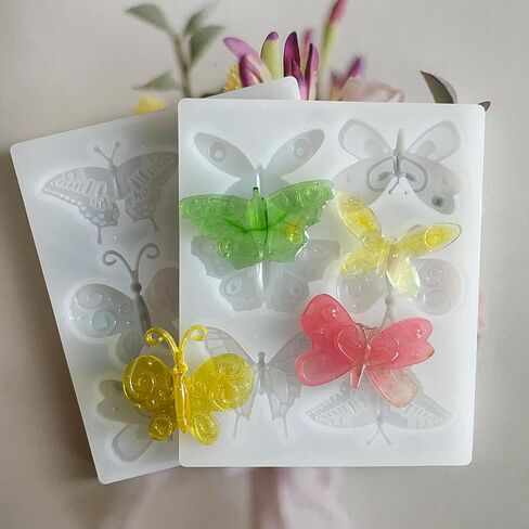Szecl 2Pcs 3D Butterfly Shape Keychain Mold 12 Cavity Cute Butterfly Pendant Charm Earring Necklace Brooch Silicone Casting Mold DIY Crystal Epoxy Resin Crafts Ornament Jewelry Making Tool Home Decor in Saudi Arabia
