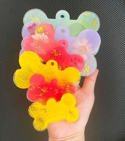2Pcs Pet Collar Tag Resin Mold 12 Cavities Dog ID Tag Silicone Mold Custom Dog Bone Shaped Keychain Mold with 10Pc Key Rings Charm Epoxy Casting Mold DIY Handmade Jewelry Pendant Making Tool in Saudi Arabia