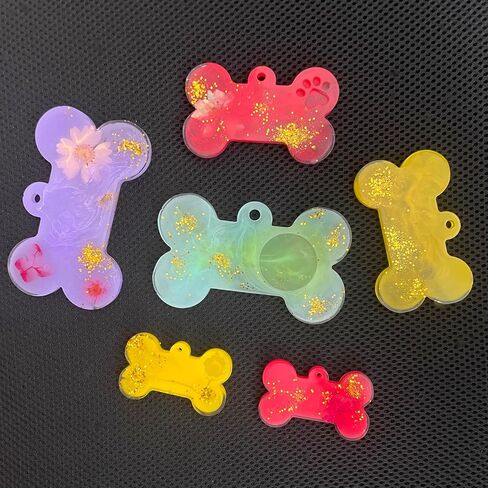 2Pcs Pet Collar Tag Resin Mold 12 Cavities Dog ID Tag Silicone Mold Custom Dog Bone Shaped Keychain Mold with 10Pc Key Rings Charm Epoxy Casting Mold DIY Handmade Jewelry Pendant Making Tool in Saudi Arabia