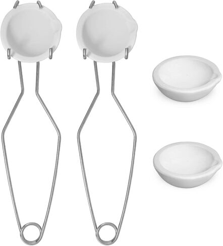 طقم بوتقة 6 قطع، 4 قطع كوب طبق بوتقة من السيراميك والكوارتز، قطعتان من مقبض مشبك السوط 2A، بوتقات لصهر المعادن، صب الصب وتكرير الذهب والنحاس والنحاس والألومنيوم in Kuwait