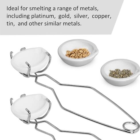 طقم بوتقة 6 قطع، 4 قطع كوب طبق بوتقة من السيراميك والكوارتز، قطعتان من مقبض مشبك السوط 2A، بوتقات لصهر المعادن، صب الصب وتكرير الذهب والنحاس والنحاس والألومنيوم in Kuwait