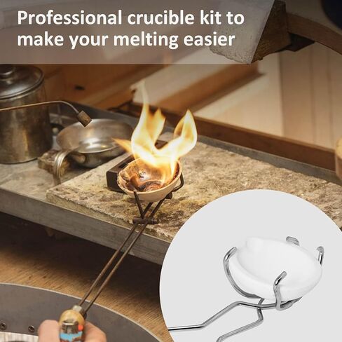 طقم بوتقة 6 قطع، 4 قطع كوب طبق بوتقة من السيراميك والكوارتز، قطعتان من مقبض مشبك السوط 2A، بوتقات لصهر المعادن، صب الصب وتكرير الذهب والنحاس والنحاس والألومنيوم in Kuwait