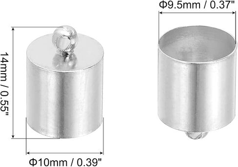 PATIKIL 25Pcs Cord End Caps, 9.5mm End Cap Barrel Beads Kumihimo End Caps Brass for Leather Cord, Tassels, Jewelry Making 14mm Length Silver in Saudi Arabia