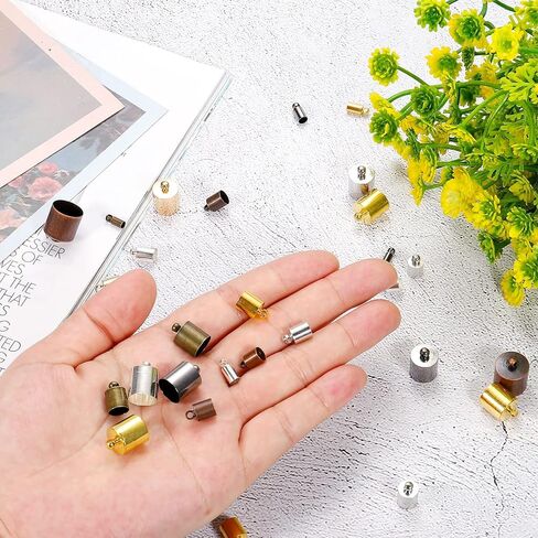 PATIKIL 25Pcs Cord End Caps, 9.5mm End Cap Barrel Beads Kumihimo End Caps Brass for Leather Cord, Tassels, Jewelry Making 14mm Length Silver in Saudi Arabia
