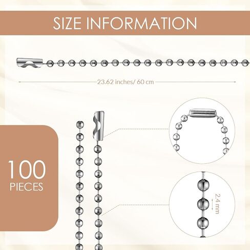 100 Pcs Metal Dog Tag Chain Bulk Bead Link Chain Beaded Necklace Chains for Jewelry Making DIY Crafts Supplies, 2.4 mm (Silver) in Saudi Arabia