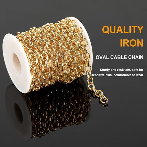 32.8 Feet Thin Paperclip Chains for Jewelry Making Width 4MM Craft Chain for Necklace Making Gold Plated Iron Chain Bulk with Lobster Clasps Jump Rings Jewelry Making Supplies in Saudi Arabia