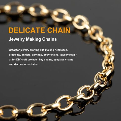32.8 Feet Thin Paperclip Chains for Jewelry Making Width 4MM Craft Chain for Necklace Making Gold Plated Iron Chain Bulk with Lobster Clasps Jump Rings Jewelry Making Supplies in Saudi Arabia