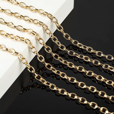 32.8 Feet Thin Paperclip Chains for Jewelry Making Width 4MM Craft Chain for Necklace Making Gold Plated Iron Chain Bulk with Lobster Clasps Jump Rings Jewelry Making Supplies in Saudi Arabia