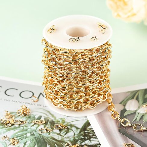 32.8 Feet Thin Paperclip Chains for Jewelry Making Width 4MM Craft Chain for Necklace Making Gold Plated Iron Chain Bulk with Lobster Clasps Jump Rings Jewelry Making Supplies in Saudi Arabia