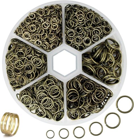 طقم حلقات القفز 1551 قطعة مع 1550 قطعة حلقات القفز المفتوحة و1 قطعة فتاحة أدوات حلقة القفز، 6 أحجام موصلات حلقية على شكل حرف O حلقات القفز المعدنية المفتوحة لموصلات صنع المجوهرات وإصلاح القلادة (ذهبي) in Kuwait