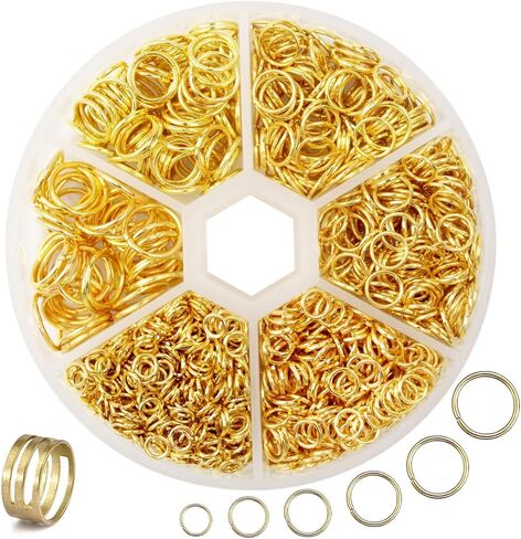 1551 Pieces Jump Rings Kit with 1550PCS Open Jump Rings and 1PC Jump Ring Tool Opener, 6 Sizes O Ring Connectors Metal Open Jump Rings for Jewelry Making Connectors and Necklace Repair (Gold) in Saudi Arabia