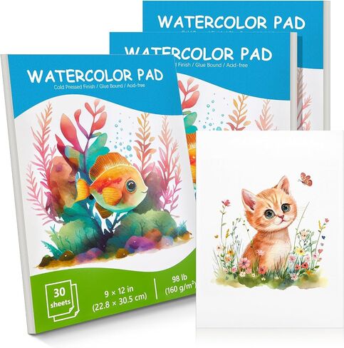 3 Pack Watercolor Paper Pads 90 Sheets 9 x 12'' Kids Watercolor Paper Sketchbook Acid Free 98lb/ 160gsm Kids Art Paper for Painting Drawing Beginners Artists Youth Students Supplies in Saudi Arabia