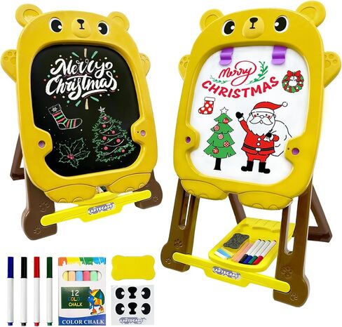 Art Easel for Kids with Chalk Board and Dry Erase Easel, Blue Easel for Toddlers Ages 2-4 & 5-8, Educational and Popular Gift Toys for Girls and Boys in Kuwait