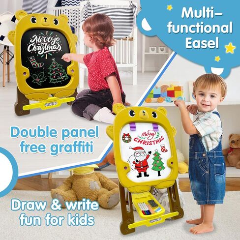 Art Easel for Kids with Chalk Board and Dry Erase Easel, Blue Easel for Toddlers Ages 2-4 & 5-8, Educational and Popular Gift Toys for Girls and Boys in Kuwait