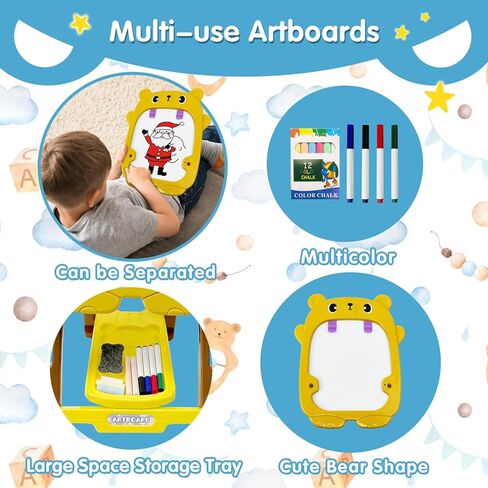 Art Easel for Kids with Chalk Board and Dry Erase Easel, Blue Easel for Toddlers Ages 2-4 & 5-8, Educational and Popular Gift Toys for Girls and Boys in Kuwait