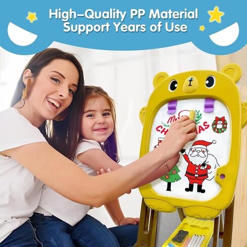 Art Easel for Kids with Chalk Board and Dry Erase Easel, Blue Easel for Toddlers Ages 2-4 & 5-8, Educational and Popular Gift Toys for Girls and Boys in Kuwait