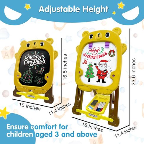Art Easel for Kids with Chalk Board and Dry Erase Easel, Blue Easel for Toddlers Ages 2-4 & 5-8, Educational and Popular Gift Toys for Girls and Boys in Kuwait