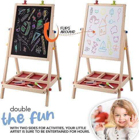Modern Innovations 2-in-1 Double Sided Kid's Easel, Tabletop Art Easel for Kids 2-4, Toddler Easel, Chalk Board for Kids, Kids Art Easel, Art Easel for Toddlers 2-4 Years, Painting Easel Kids in Kuwait