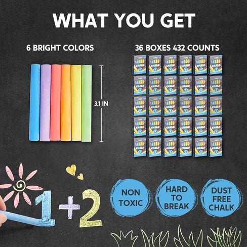 JOYIN 432 Counts Mini Chalk Set for Kids, Non-Toxic Mini Chalk for Boys Girls 3+, School Supplies for Teachers, Goody Bag Fillers, Classroom Prizes Gifts (36 Boxes) in Saudi Arabia