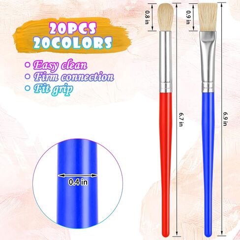 Paint Brushes for Kids, 20 Pcs Round and Flat Paint Brush Set, Easy Hold and Clean Toddler Paint Brushes, Preschool Paint Brushes Bulk for Acrylic Oil Watercolor Washable Paint Kit in Saudi Arabia