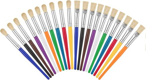 Paint Brushes for Kids, 20 Pcs Round and Flat Paint Brush Set, Easy Hold and Clean Toddler Paint Brushes, Preschool Paint Brushes Bulk for Acrylic Oil Watercolor Washable Paint Kit in Saudi Arabia
