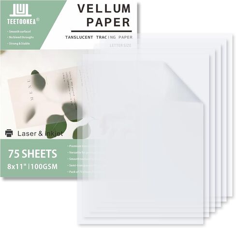 75 ورقة من ورق الرق الشفاف مقاس 8.5 × 11 بوصة، ورق تتبع قابل للطباعة بوزن 100 جرامًا لكل متر مربع/68 رطلًا للدعوات والرسم وطبقات البطاقات in Kuwait