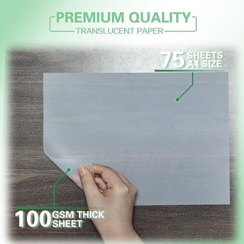 75 ورقة من ورق الرق الشفاف مقاس 8.5 × 11 بوصة، ورق تتبع قابل للطباعة بوزن 100 جرامًا لكل متر مربع/68 رطلًا للدعوات والرسم وطبقات البطاقات in Kuwait