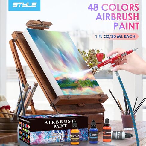 Airbrush Paint - 48 Colors Airbrush Paint Set 1fl oz, Opaque & Brilliant Colors, Leather & Shoe Acrylic Air brush Paint Kit Ready to Spray Water Based for Artists Beginners Hobbyist in Kuwait
