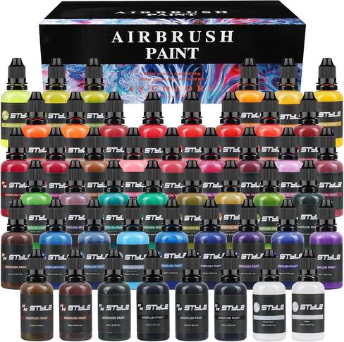 Airbrush Paint - 48 Colors Airbrush Paint Set 1fl oz, Opaque & Brilliant Colors, Leather & Shoe Acrylic Air brush Paint Kit Ready to Spray Water Based for Artists Beginners Hobbyist in Kuwait