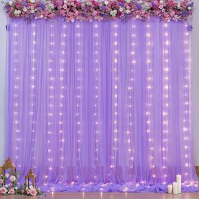10ft x 10ft Champagne Sheer Tulle Backdrop Curtains with Lights String Wedding Backdrop for Reception Ceremony Birthday Party Baby Shower Photo Booth Background Decoration in Kuwait