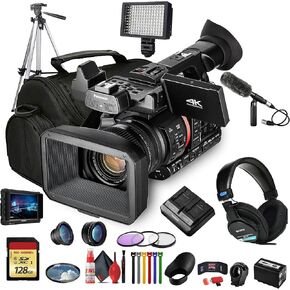 Panasonic AG-CX350 4K UHD كاميرا فيديو محترفة محترفة مع ZOOM البصري 20x | تسجيل 10 بت HDR V-log HLG (AG-CX350) مع علبة مبطنة ، بطاقة ذاكرة 128 جيجابايت ، سماعات الرأس ، شاشة 4K والمزيد in Kuwait