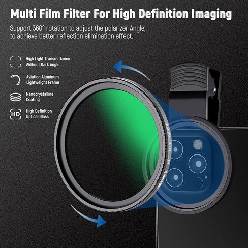 NEewer 67mm 7 Pack ND Filter Set متوافق مع Android Samsung Google Pixel Huawei Xiaomi Clip على CPL + ND32 + Starlight + GND (Red/Orange/Yellow) Camera Lens Associory Kit ، FL-P11. in Saudi Arabia