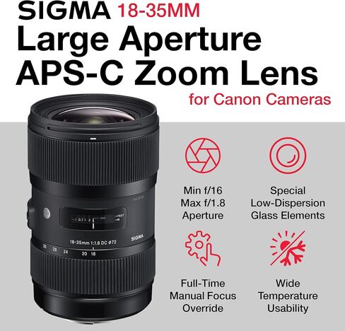 Sigma 18-35mm F1.8 for Canon Camera Bundle with Sigma 18-35 mm Canon Lens, Front and Rear Caps, Lens Hood, Lens Case, 2X 64GB SanDisk Memory Cards (7 Items) in Saudi Arabia