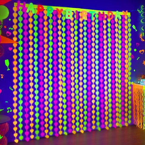Mega-L Glow in the Dark Party Supplies ، 2 Pack Neon Party Decorations 3.3 × 6.6 FT Fuchsia ، ستائر Foil Foil Foil الأصفر والبرتقالي ، Photo Booth Prop Backdrop Streamer ، Decord Party Party Decor in Kuwait