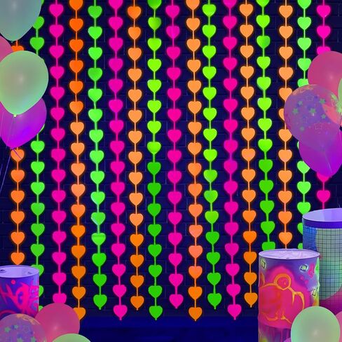 Mega-L Glow in the Dark Party Supplies ، 2 Pack Neon Party Decorations 3.3 × 6.6 FT Fuchsia ، ستائر Foil Foil Foil الأصفر والبرتقالي ، Photo Booth Prop Backdrop Streamer ، Decord Party Party Decor in Kuwait