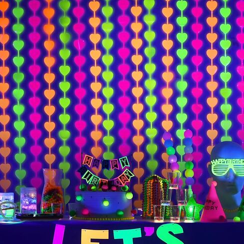 Mega-L Glow in the Dark Party Supplies ، 2 Pack Neon Party Decorations 3.3 × 6.6 FT Fuchsia ، ستائر Foil Foil Foil الأصفر والبرتقالي ، Photo Booth Prop Backdrop Streamer ، Decord Party Party Decor in Kuwait