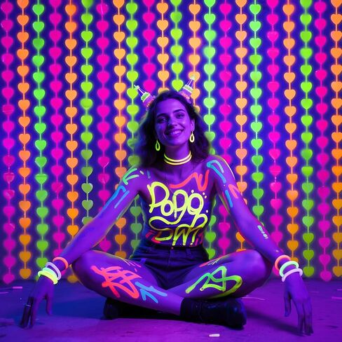 Mega-L Glow in the Dark Party Supplies ، 2 Pack Neon Party Decorations 3.3 × 6.6 FT Fuchsia ، ستائر Foil Foil Foil الأصفر والبرتقالي ، Photo Booth Prop Backdrop Streamer ، Decord Party Party Decor in Kuwait