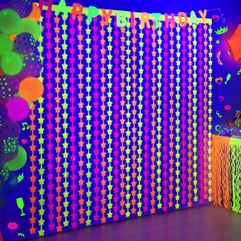 Mega-L Glow in the Dark Party Supplies ، 2 Pack Neon Party Decorations 3.3 × 6.6 FT Fuchsia ، ستائر Foil Foil Foil الأصفر والبرتقالي ، Photo Booth Prop Backdrop Streamer ، Decord Party Party Decor in Kuwait