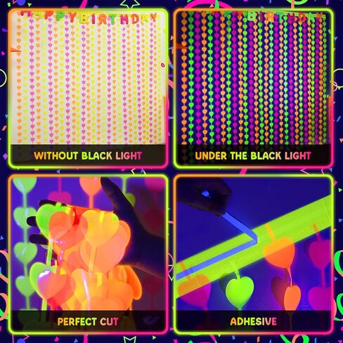 Mega-L Glow in the Dark Party Supplies ، 2 Pack Neon Party Decorations 3.3 × 6.6 FT Fuchsia ، ستائر Foil Foil Foil الأصفر والبرتقالي ، Photo Booth Prop Backdrop Streamer ، Decord Party Party Decor in Kuwait