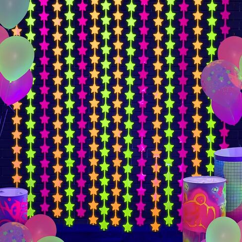 Mega-L Glow in the Dark Party Supplies ، 2 Pack Neon Party Decorations 3.3 × 6.6 FT Fuchsia ، ستائر Foil Foil Foil الأصفر والبرتقالي ، Photo Booth Prop Backdrop Streamer ، Decord Party Party Decor in Kuwait