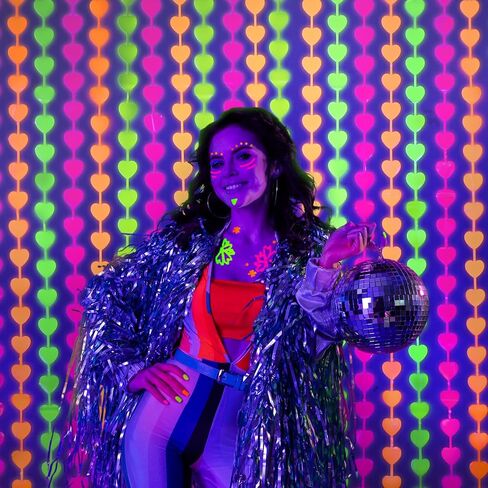 Mega-L Glow in the Dark Party Supplies ، 2 Pack Neon Party Decorations 3.3 × 6.6 FT Fuchsia ، ستائر Foil Foil Foil الأصفر والبرتقالي ، Photo Booth Prop Backdrop Streamer ، Decord Party Party Decor in Kuwait