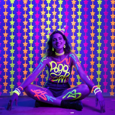 Mega-L Glow in the Dark Party Supplies ، 2 Pack Neon Party Decorations 3.3 × 6.6 FT Fuchsia ، ستائر Foil Foil Foil الأصفر والبرتقالي ، Photo Booth Prop Backdrop Streamer ، Decord Party Party Decor in Kuwait