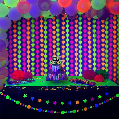 Mega-L Glow in the Dark Party Supplies ، 2 Pack Neon Party Decorations 3.3 × 6.6 FT Fuchsia ، ستائر Foil Foil Foil الأصفر والبرتقالي ، Photo Booth Prop Backdrop Streamer ، Decord Party Party Decor in Kuwait