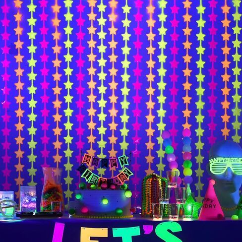 Mega-L Glow in the Dark Party Supplies ، 2 Pack Neon Party Decorations 3.3 × 6.6 FT Fuchsia ، ستائر Foil Foil Foil الأصفر والبرتقالي ، Photo Booth Prop Backdrop Streamer ، Decord Party Party Decor in Kuwait