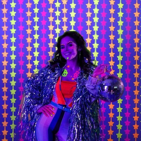 Mega-L Glow in the Dark Party Supplies ، 2 Pack Neon Party Decorations 3.3 × 6.6 FT Fuchsia ، ستائر Foil Foil Foil الأصفر والبرتقالي ، Photo Booth Prop Backdrop Streamer ، Decord Party Party Decor in Kuwait