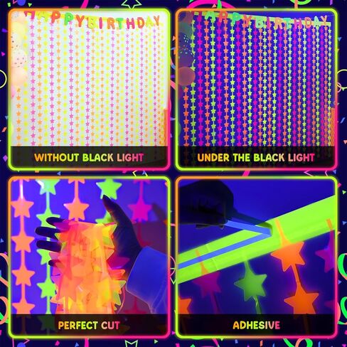 Mega-L Glow in the Dark Party Supplies ، 2 Pack Neon Party Decorations 3.3 × 6.6 FT Fuchsia ، ستائر Foil Foil Foil الأصفر والبرتقالي ، Photo Booth Prop Backdrop Streamer ، Decord Party Party Decor in Kuwait